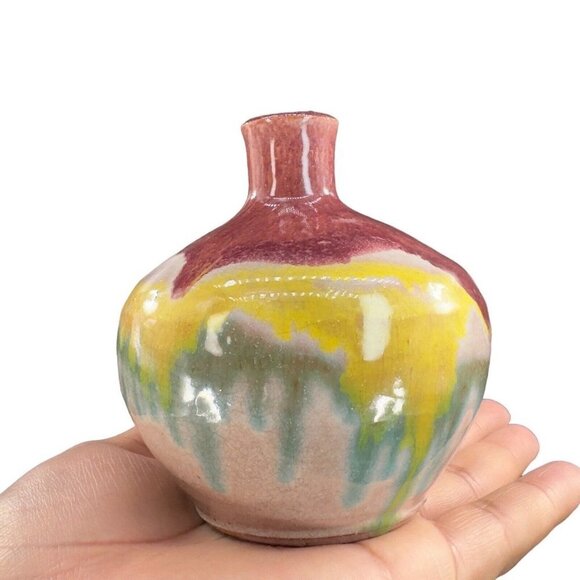 Mid Century Italian Art Pottery Vase Jug W Handle RedWare Multicolor Glaze VTG - Picture 15 of 15